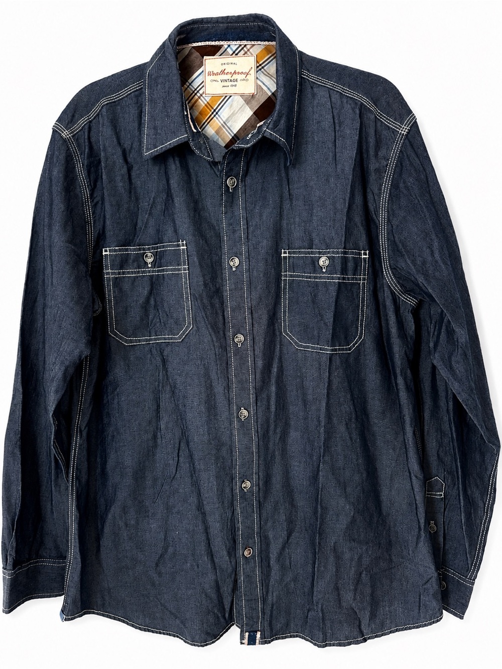 Weatherproof Vintage Chambray Button Front Shirt Men’s Blue Cotton Long Sleeve L